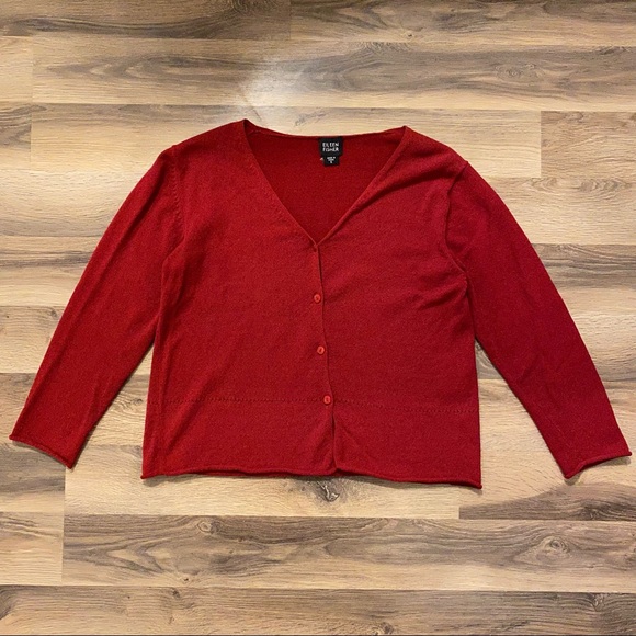 Eileen Fisher Sweaters - Eileen Fisher Red Button Front Cardigan Sweater